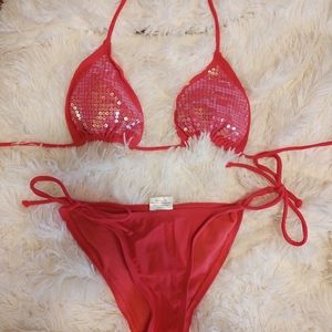 Hot pink iridescent sequin bikini